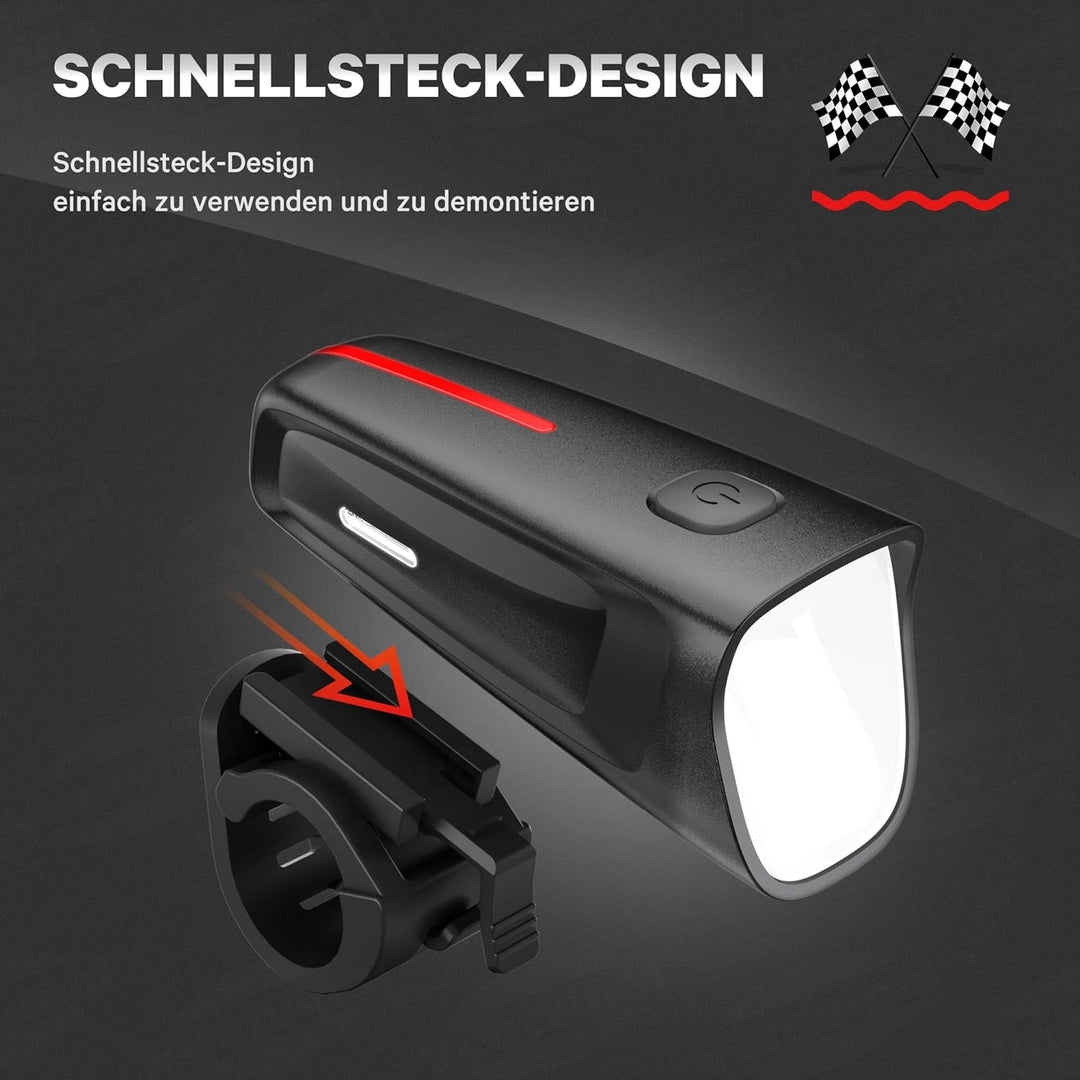 LED Fahrradlicht Vorne 100 LUX, Fahrradbeleuchtung stvzo zugelassen, Fahrradlampe USB Aufladbar mit