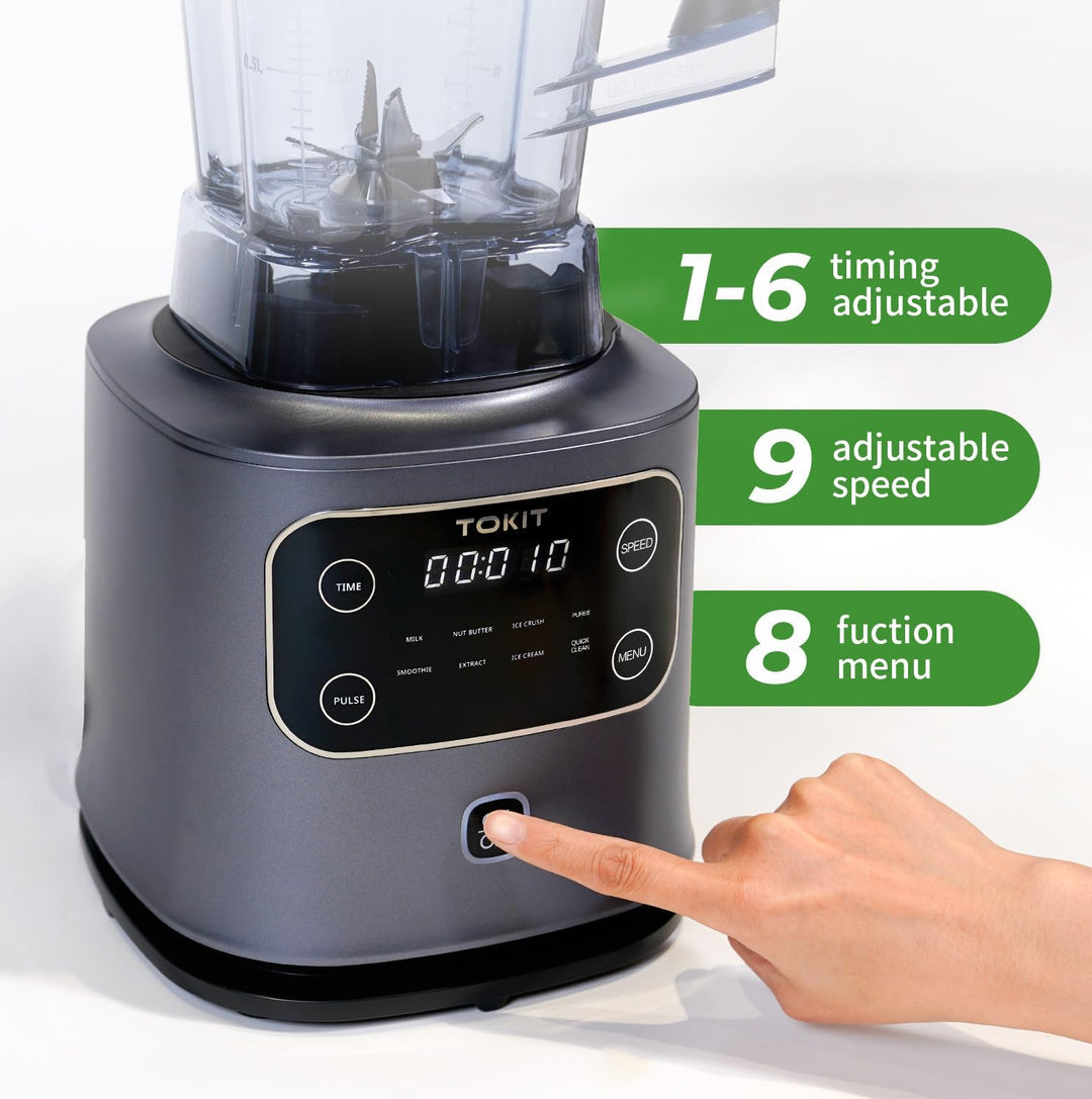 TOKIT 8-EN-1 Standmixer 2000ML, Hochleistungsmixer Pro 1400W Metallmaterial mit Touch LCD und 8 Menü