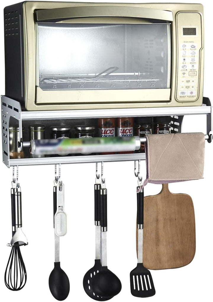 Uziqueif Halterung Mikrowellen Mit 10 Haken Und 2 Ablagen Mikrowellenhalter Ablage Halter Microwelle