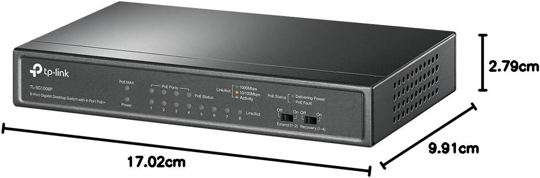 TP-Link TL-SG1008P 8 Port PoE Switch mit 4 PoE+ Ports (64 Watt, IEEE-802.3af/at PoE,lüfterlos, Plug-