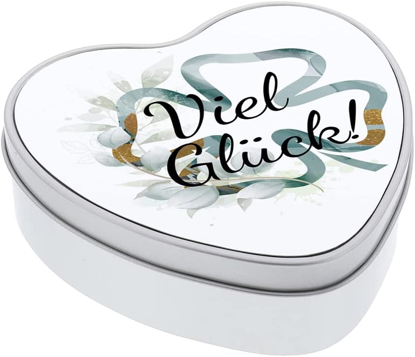 STEMPEL-FABRIK – personalisierbare Herzdose mit Name oder Wunschtext – Aquarell Motiv mit grünem Kle
