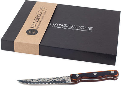 Hanseküche Steakmesser Set – 6x Hochwertige Steakmesser mit Holzgriff – Edles Besteck Set aus rostfr