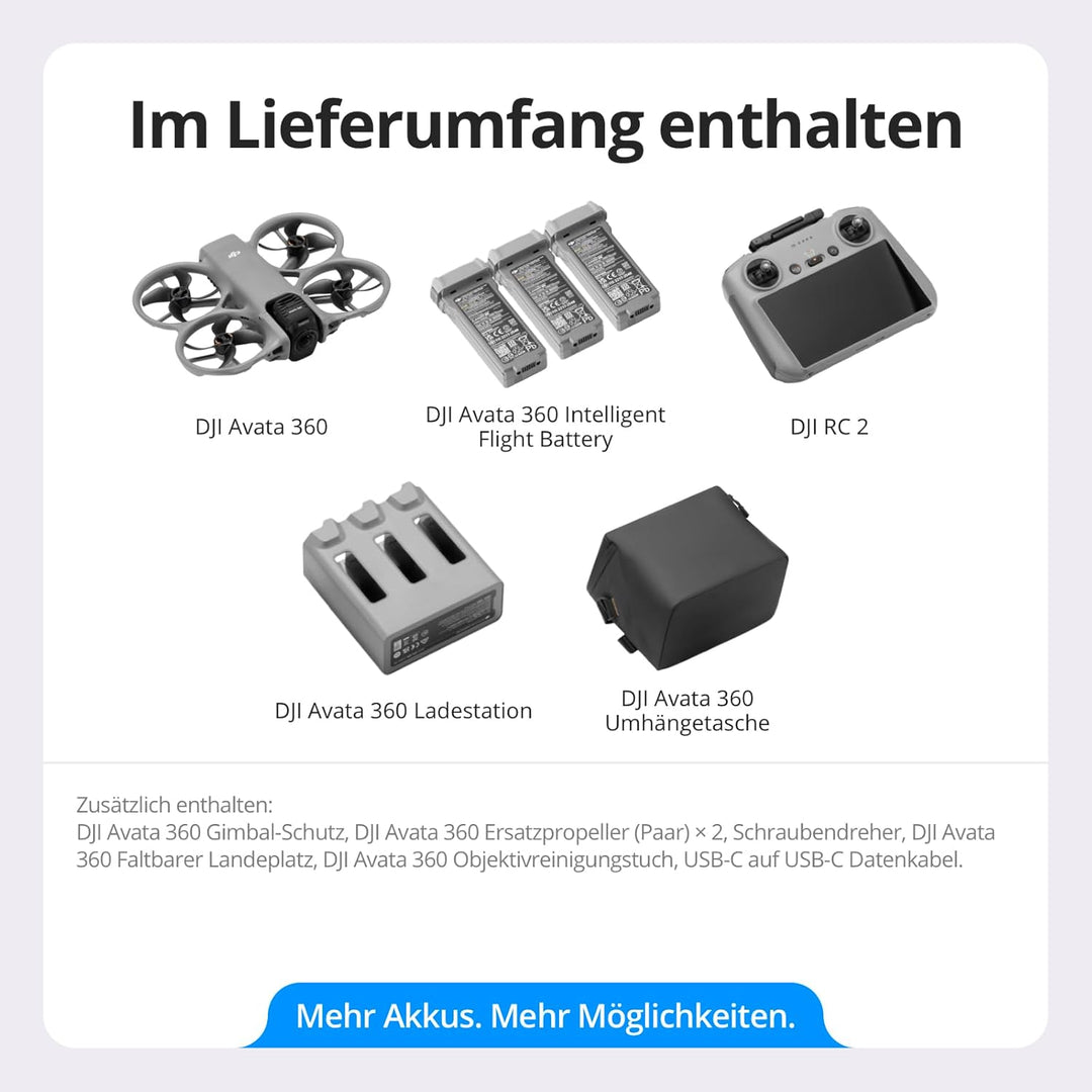 DJI Avata 360 Fly More Combo (RC 2), 360°-Drohne mit 1-Zoll-8K-360°-Imaging für FPV- und Luftaufnahm