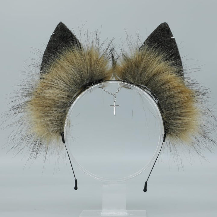 VIGVAN Handgemachte Wolf Fuchs Ohren Cosplay Kopf Zubehör Kawaii Haarband (Kette Braun Schwarz), Ket