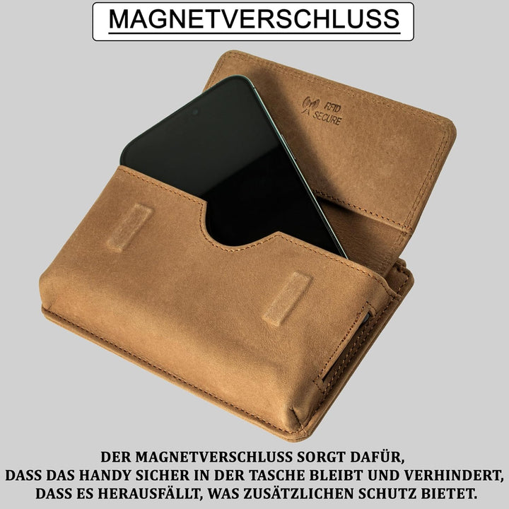 MATADOR Echt Leder Universal Handy-Tasche Holster Gürteltasche Magnetverschluss Quer für Handys bis