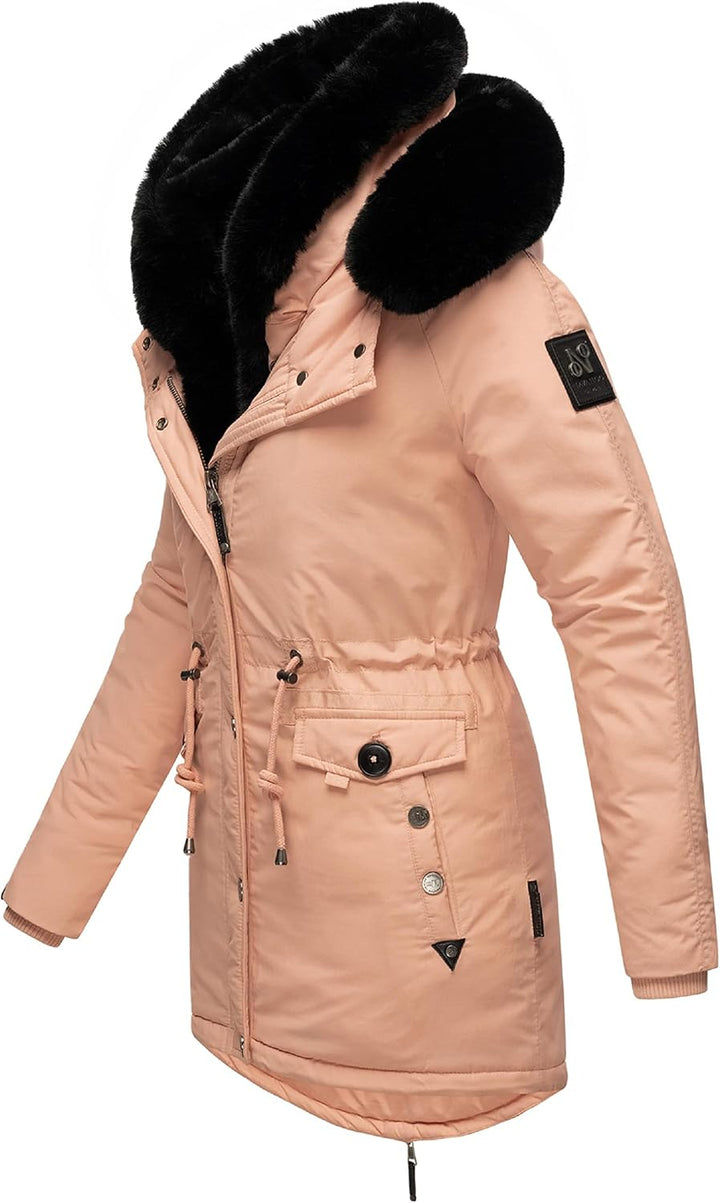 Navahoo Damen Warmer Winterparka mit doppelter Kunstpelz-Kapuze Sweety Deluxe XS-XXL XS Rose, XS Ros