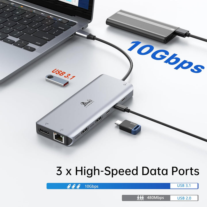 USB C Docking Station Dual Monitor Dockingstation Laptop 13 in 1 USB C Hub Triple Display mit 2 HDMI
