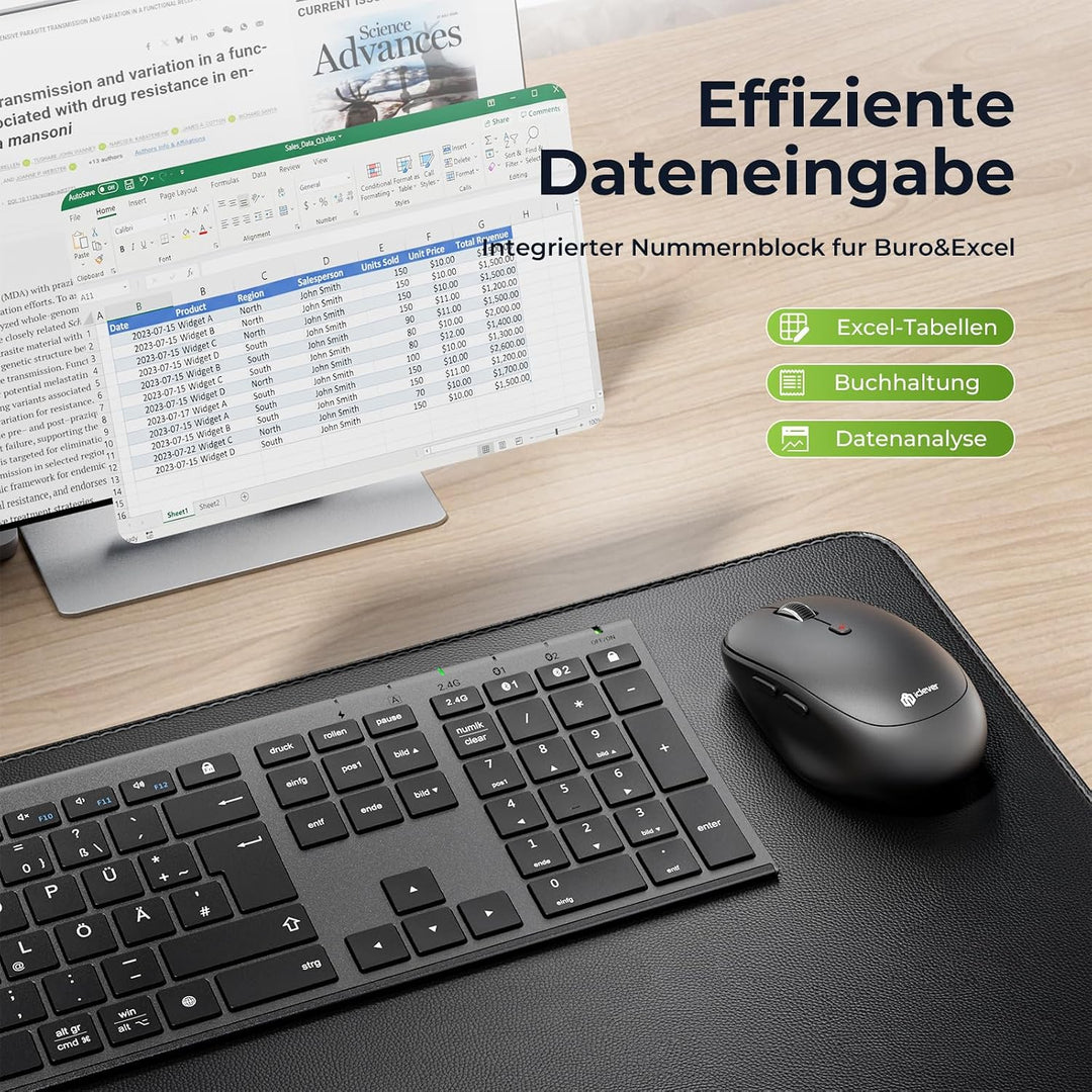 iClever Bluetooth Tastatur und Maus, Wiederaufladbare Dualmodus (Bluetooth 4.2+2.4G) Kabellose Tasta