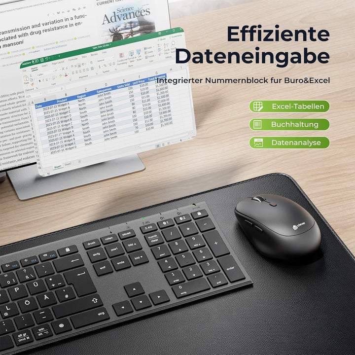 iClever Bluetooth Tastatur und Maus, Wiederaufladbare Dualmodus (Bluetooth 4.2+2.4G) Kabellose Tasta
