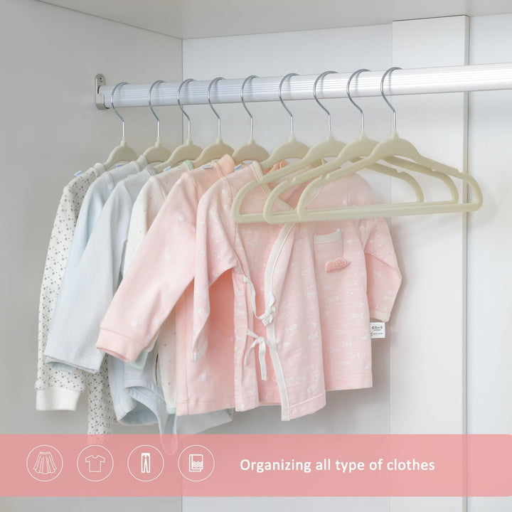ManGotree 28 cm Baby-Samtbügel, rutschfeste Kinderkleiderbügel mit 360°-Drehhaken, Ultradünne Filz-K