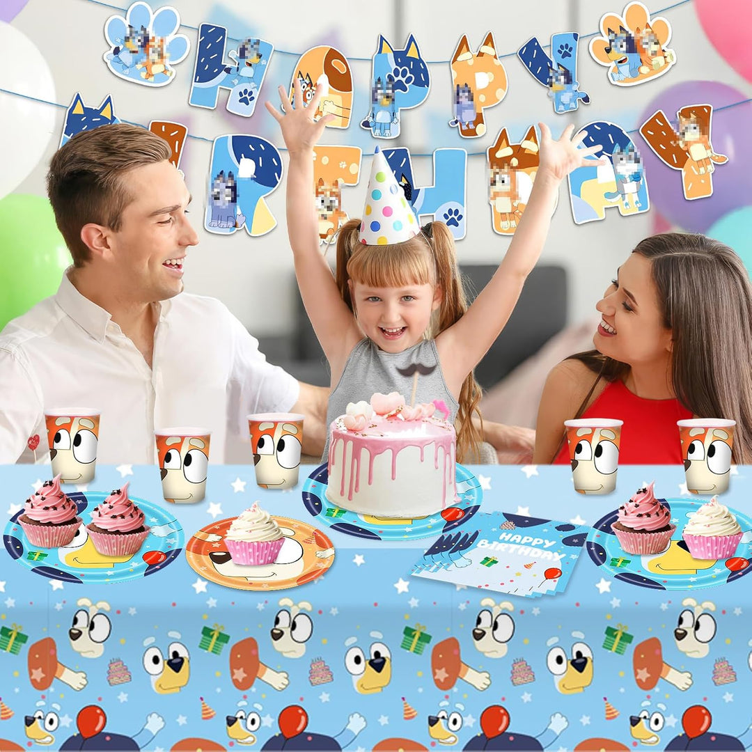 Blue-Y Pappteller Kindergeburtstag Deko Jungen Mädchen- Blau Dog Geburtstag Geschirr Set Geburtstags