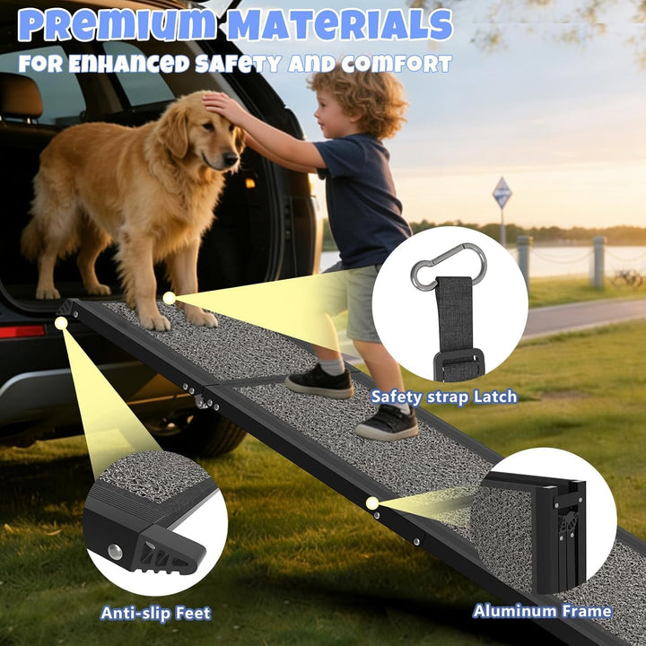 Hunderampe Klappbare Auto 63" × 17", 160cm, Faltbare Haustierrampe für Grosse Hunde mit Rutschfestem