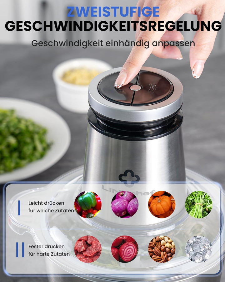 LINKChef Multizerkleinerer Elektrisch, 2,3 L, 600 W, Edelstahlbehälter Silber, Silber