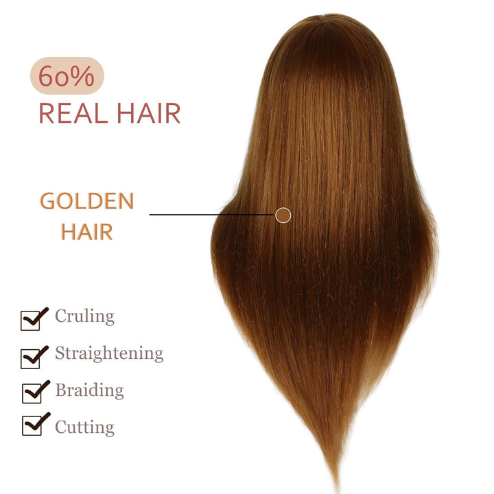 DaizySight Hair Styling Training Head with 60% Real Human Hair, 23" Cosmetology Mannequin Head Haird