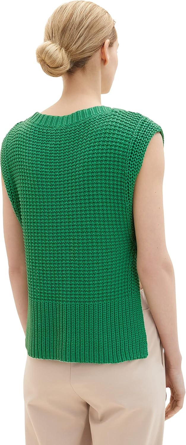 TOM TAILOR Damen Pullunder mit Zopfmuster XXS 31032 - Vivid Leaf Green, XXS 31032 - Vivid Leaf Green