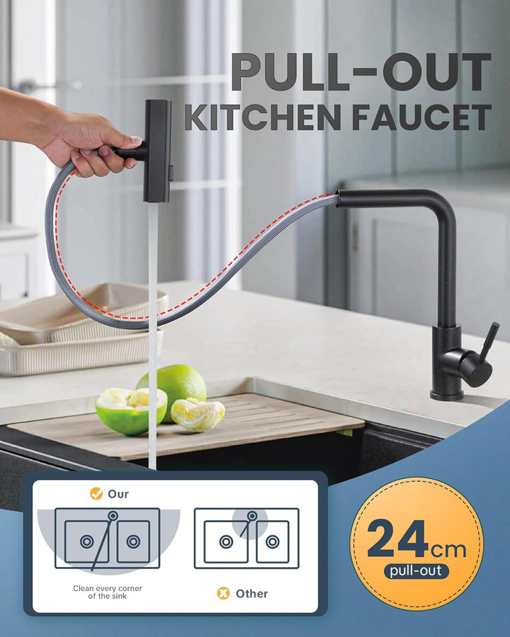 Wasserhahn Küche, Küchenarmatur Ausziebar mit Brause, Hochdruck Wasserfall Spültischarmatur 360° Dre