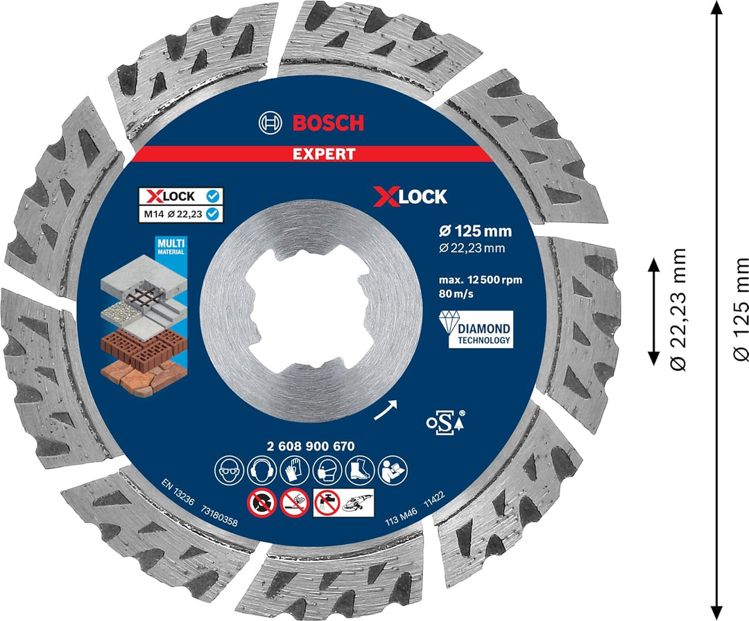 Bosch Professional 1x Expert MultiMaterial X-LOCK Diamanttrennscheiben (für Beton, Ø 125 mm, Zubehör