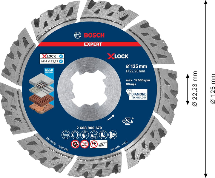 Bosch Professional 1x Expert MultiMaterial X-LOCK Diamanttrennscheiben (für Beton, Ø 125 mm, Zubehör