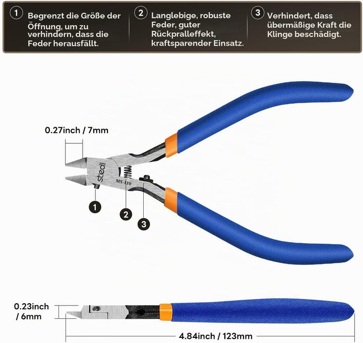stedi Modell-Seitenschneider, Gussastschneider mit ultradünner Einzelklinge und straffer Feder Hobby