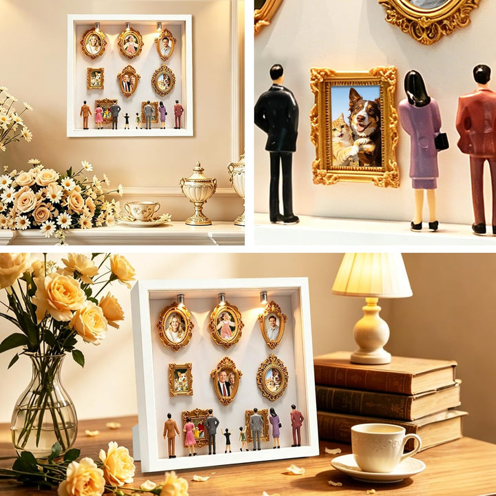DIY Mini Museum Silhouetten Box mit LED, Mini Bilderrahmen Vintage, Shadow Box Bilderrahmen Set, Fot