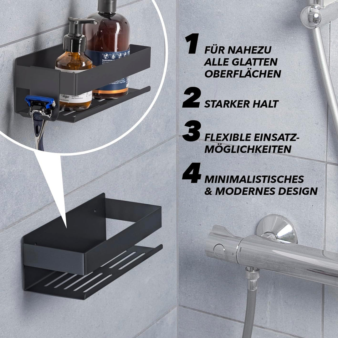 BENKSTEIN Duschablage 2er-Set | Duschregal – zum Kleben oder Bohren | Duschkorb zum Hängen – ohne Bo