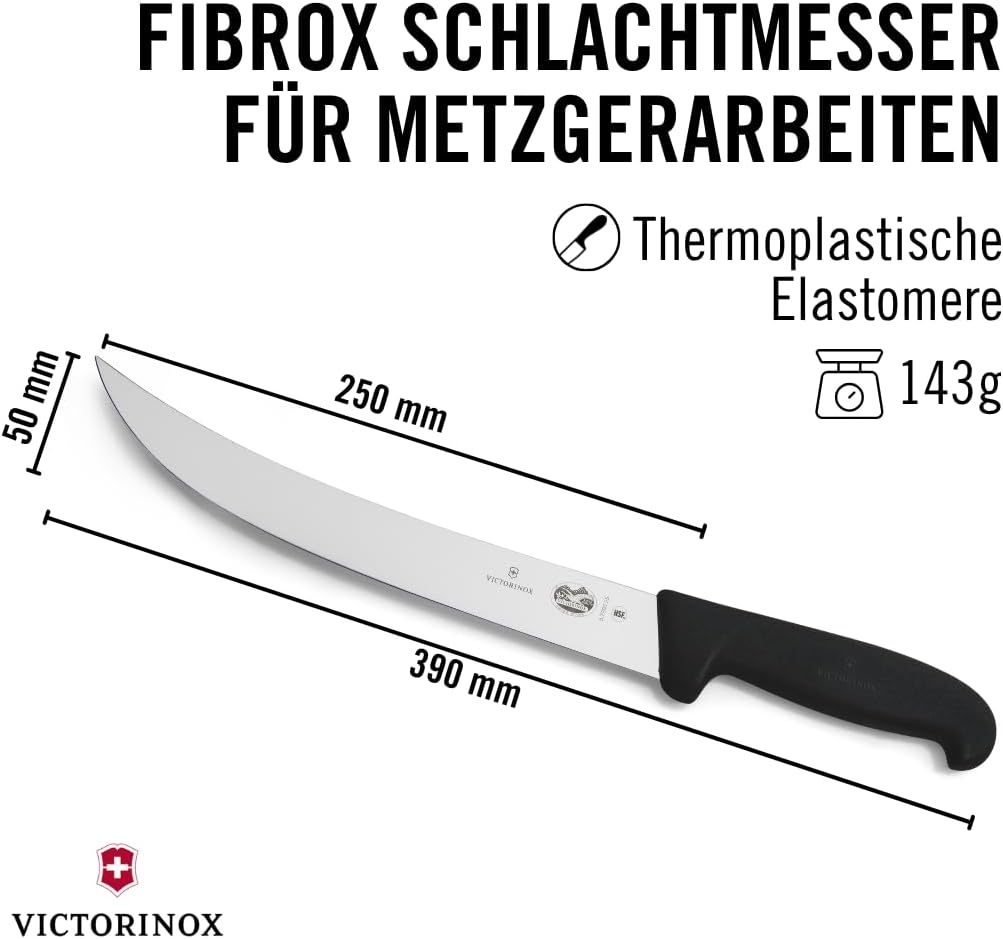 Victorinox Fibrox Schlachtmesser, Langes Zerlegemesser zum Zerteilen grosser Fleischstücke, 25 cm, G