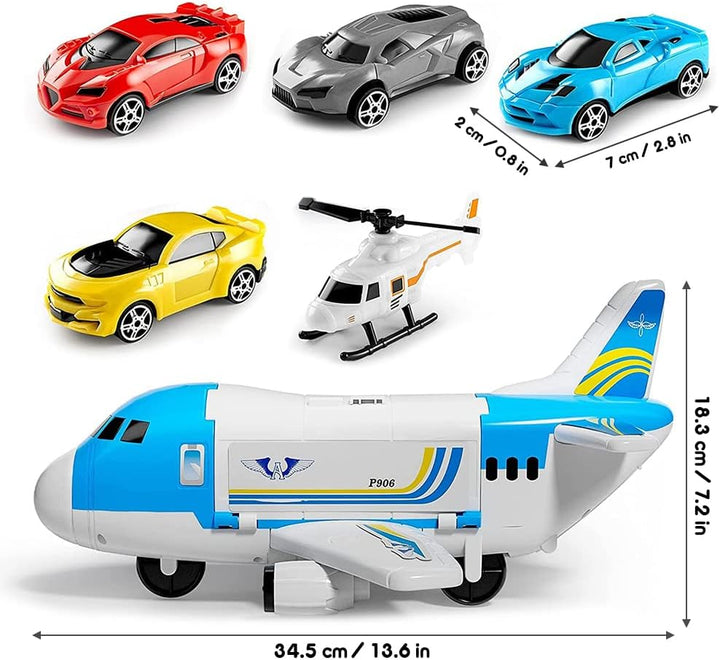 Transport Flugzeug Auto, Transportflugzeugmodell, Spielzeugautos mit 8 Autos+1 Flugzeugs+1 Flugzeugl