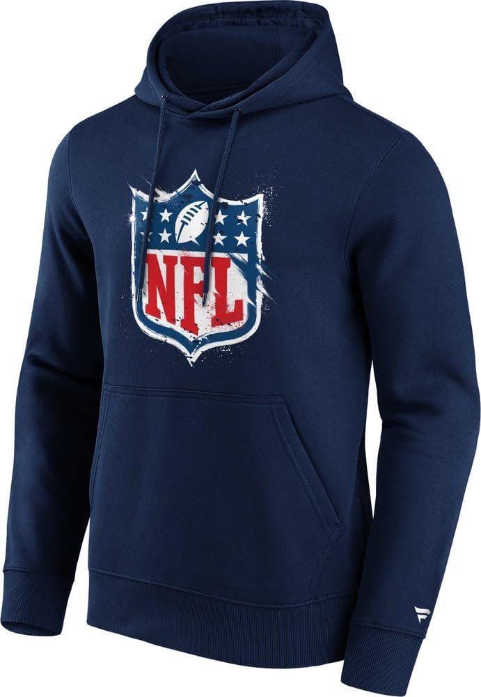 Fanatics NFL Logo Shield Hoodie Kapuzenpullover Pullover Sweatshirt ** Splatter Crest Hood ** Navy L