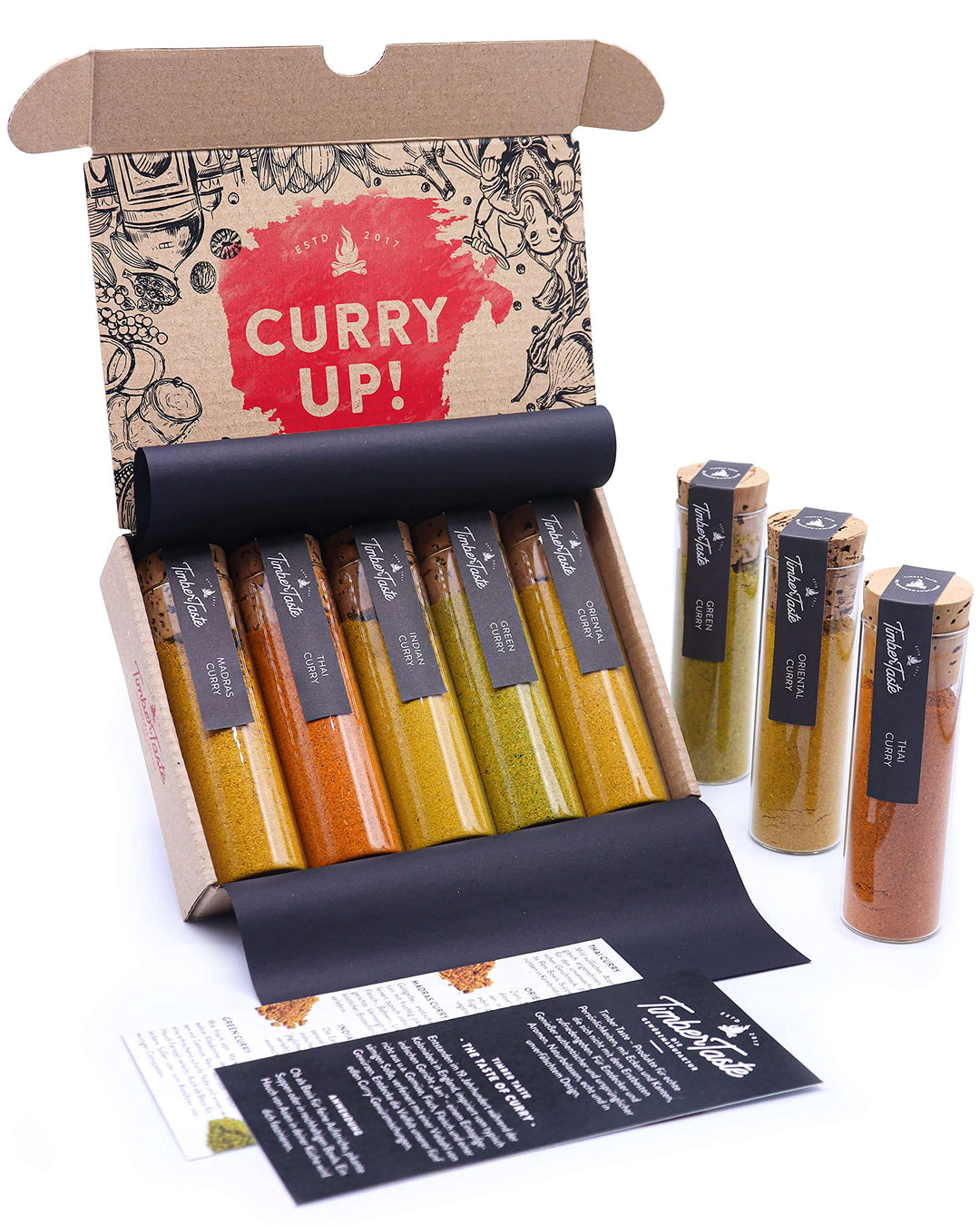 Timber Taste Indische Gewürze Geschenkset I 5x Curry Gewürzmischung ink. Geschmacksratgeber (PDF) I