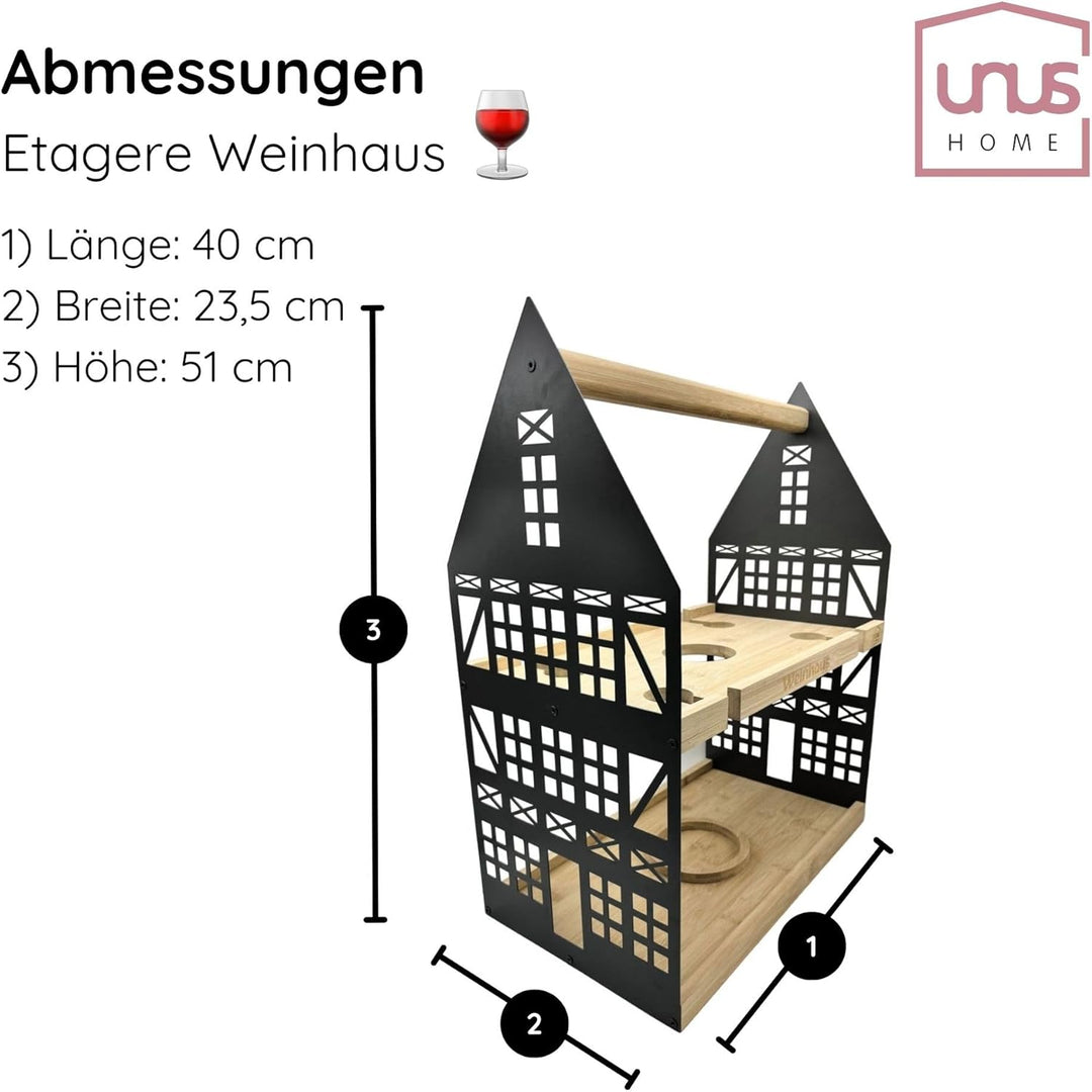 UNUS Home Etagere Weinhaus, 2 Etagen mit Griff, für Weinflasche und Weingläser mit Halterungen, Tabl
