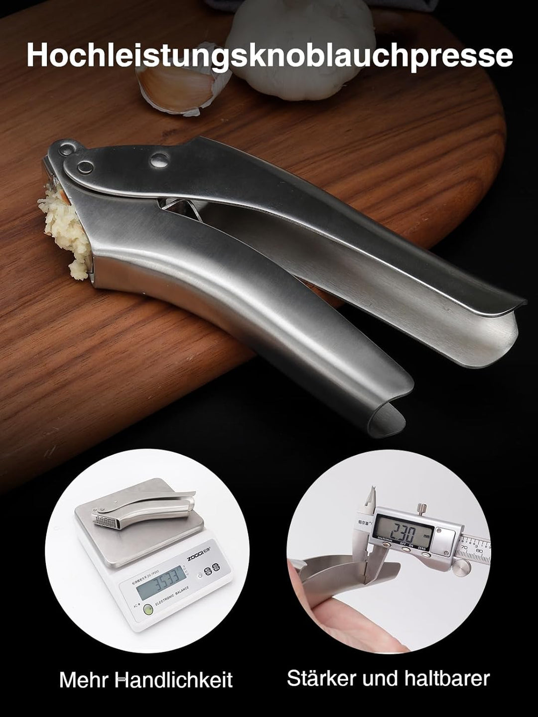 SimCoker Premium Knoblauchpresse, 304 Edelstahl, Kein Schälen Nötig, Spülmaschinenfest, Garlic Press