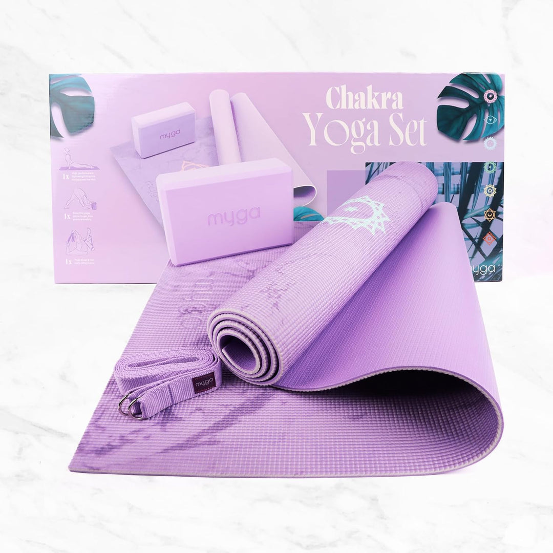 Myga Yoga Starter Kit | Komplettes Set mit Yogamatte, Yogablock & Gurt | rutschfest & Unterstützend