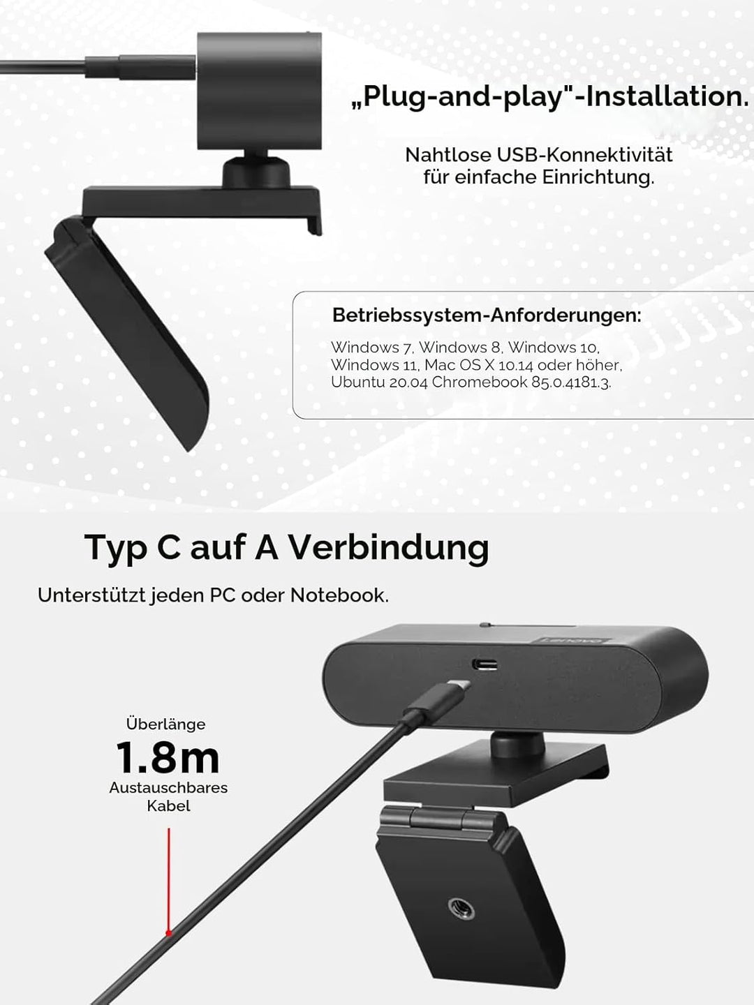 Unbekannt Lenovo Performance FHD Webcam - Webcam - schwenken/neigen Schwarz Einheitsgrösse, Schwarz