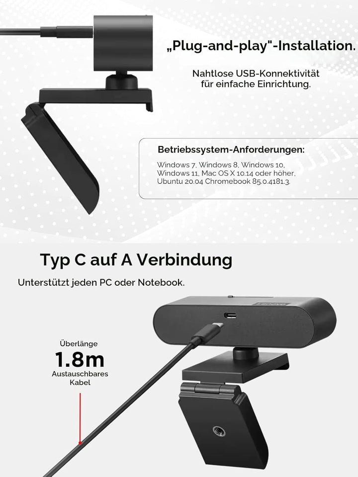 Unbekannt Lenovo Performance FHD Webcam - Webcam - schwenken/neigen Schwarz Einheitsgrösse, Schwarz
