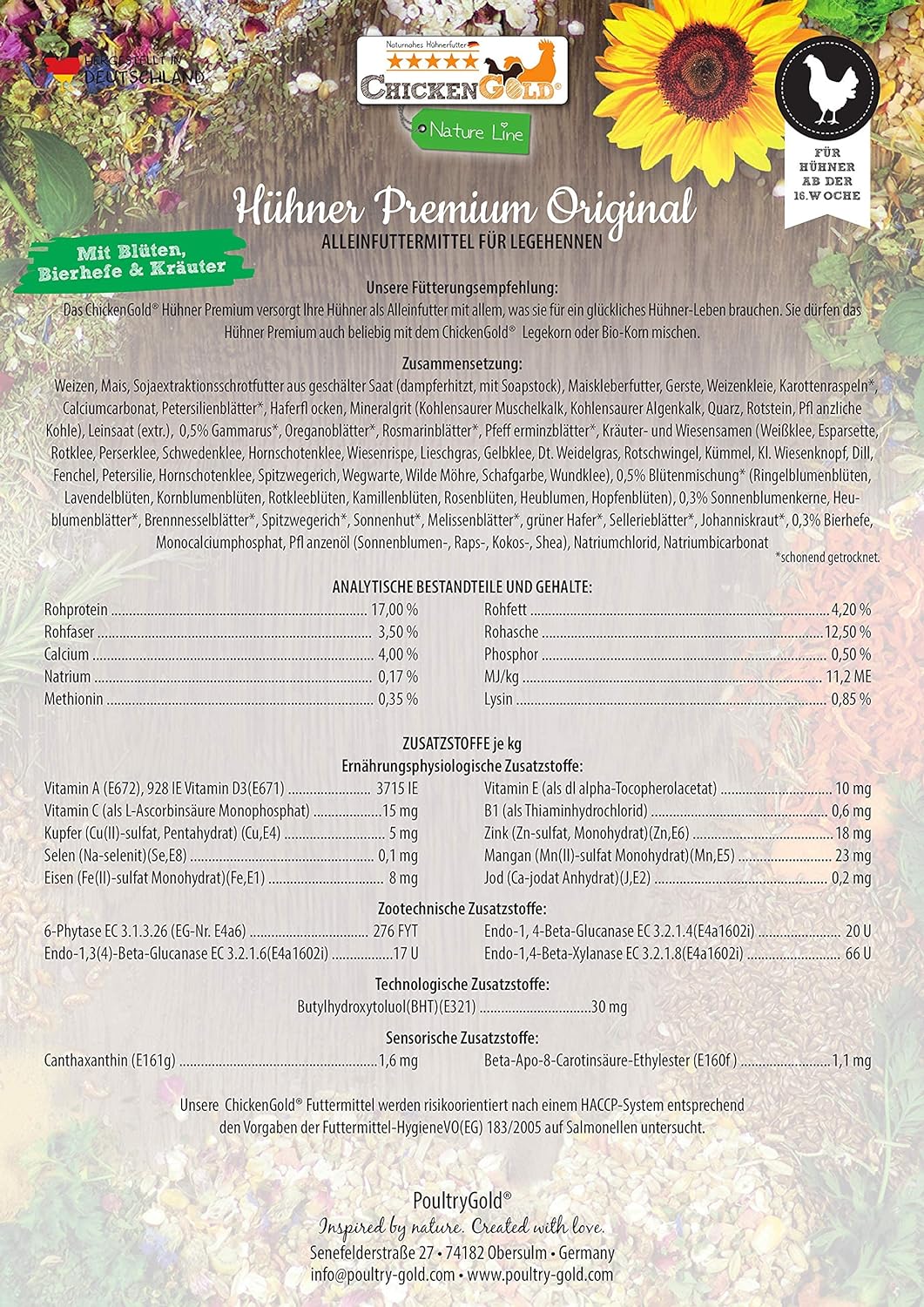 ChickenGold Hühner Premium Futter 2x10kg - ohne Gentechnik - mit Kräutern, Gemüse & Grit
