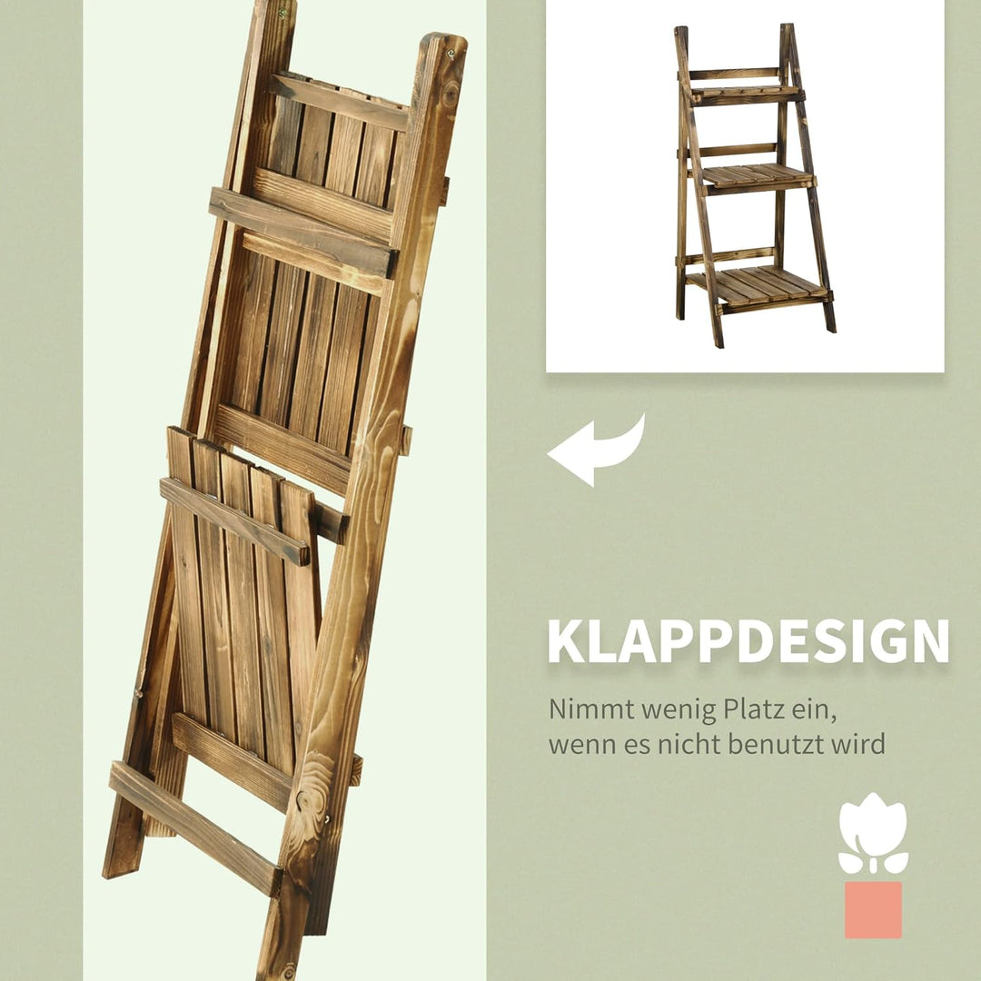Outsunny 3-Etagen Pflanzenständer, klappbarer 93 cm hoch Blumenständer für Innen Aussen, Pflanzenreg