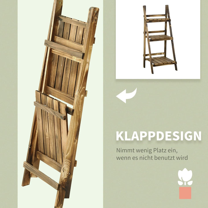 Outsunny 3-Etagen Pflanzenständer, klappbarer 93 cm hoch Blumenständer für Innen Aussen, Pflanzenreg