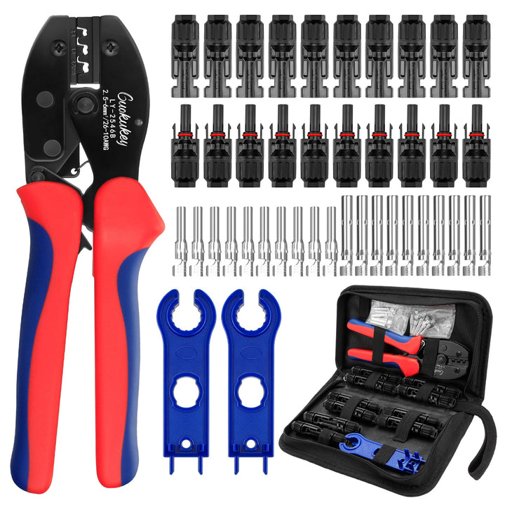 Solar Crimpzange Werkzeug Set für 2.5/4/6mm² PV Kabel,10 Paar Kabelstecker, 10 Paar Männlich/Weiblic