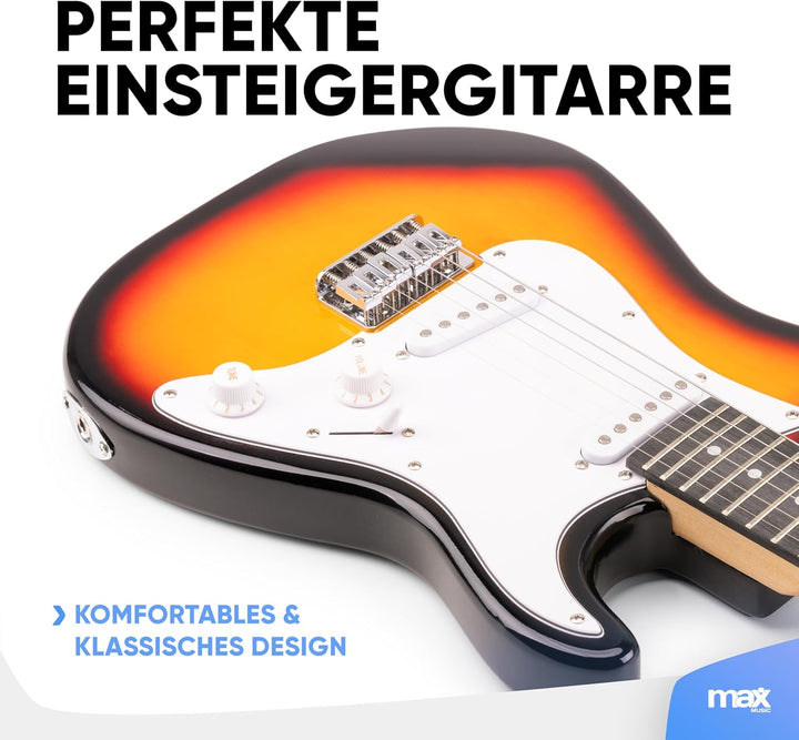 Max GigKit Junior 3/4 - Kinder E Gitarre Set, E Guitar, Elektrogitarre mit Verstärker 20 Watt, Tasch