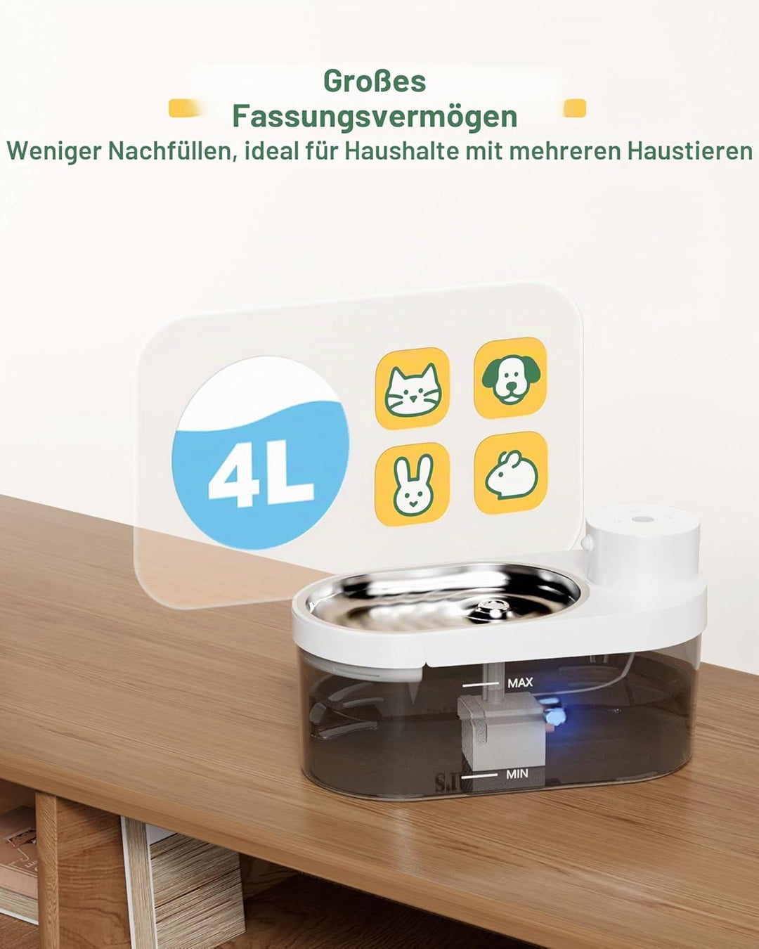 Gimars 4L UltraLeiser BPA-frei Katzenbrunnen Kabellos mit Bewegungsmelder, 5000mAh Akku, Trinkbrunne