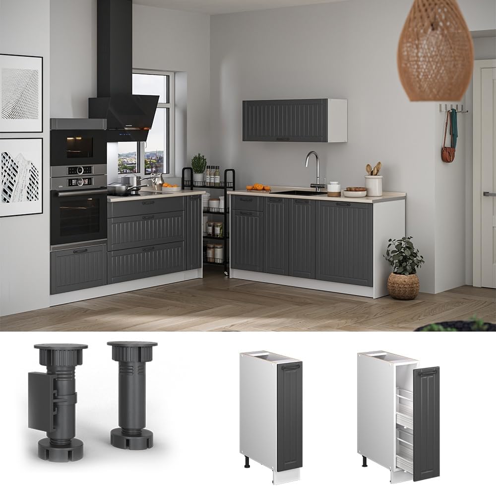 Vicco Apothekerschrank Fame-Line, Dunkelgrau/Weiss, 20 cm | AP Marmor, zur Kombination mit weiteren