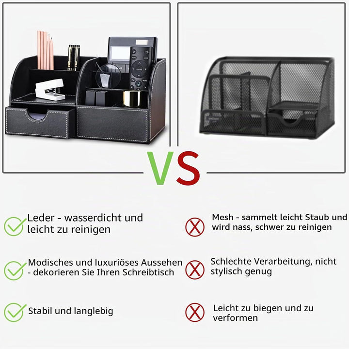 KINGFOM Büro Schreibtisch Organizer Ordnungssystem Tisch Organizer PU Leder Stiftehalter Stiftebox S
