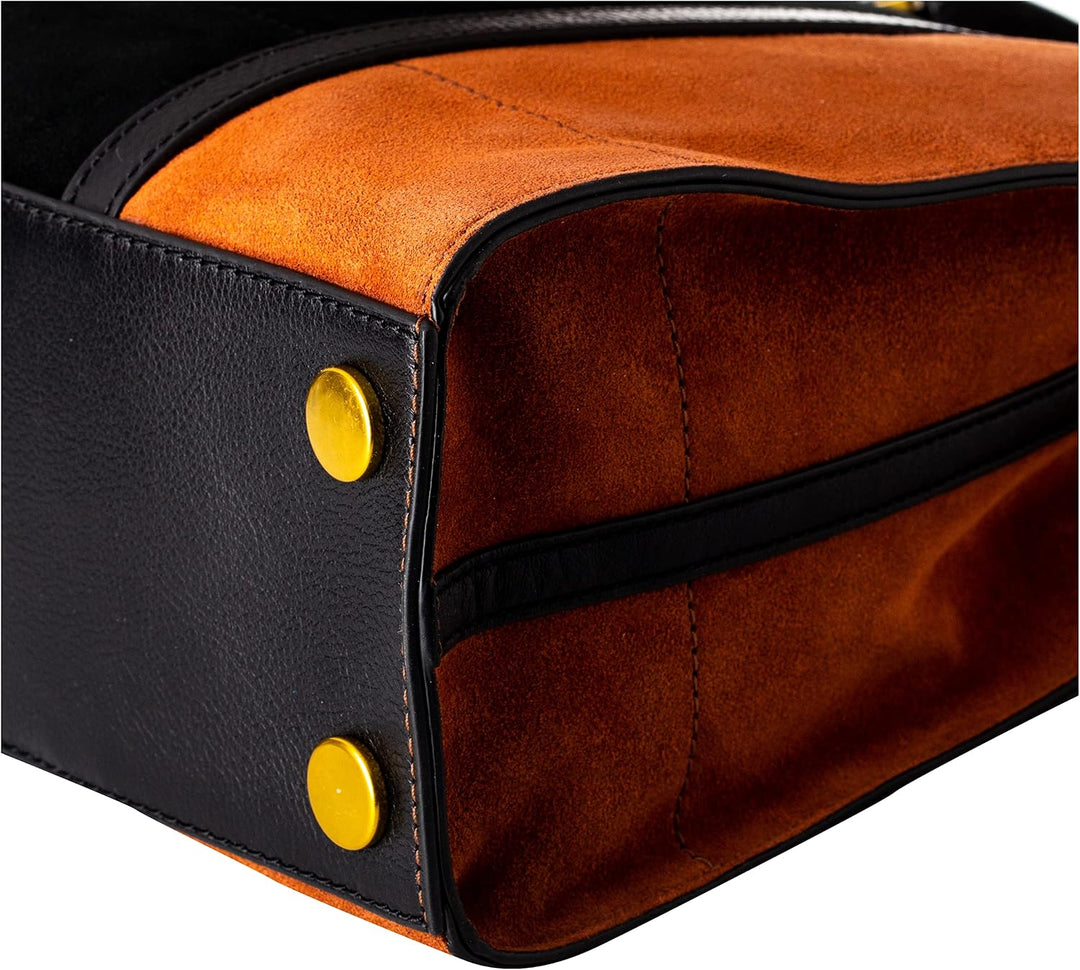 Fossil Carmen Handtasche Leder 30 cm Schwarz und Braun, Schwarz und Braun