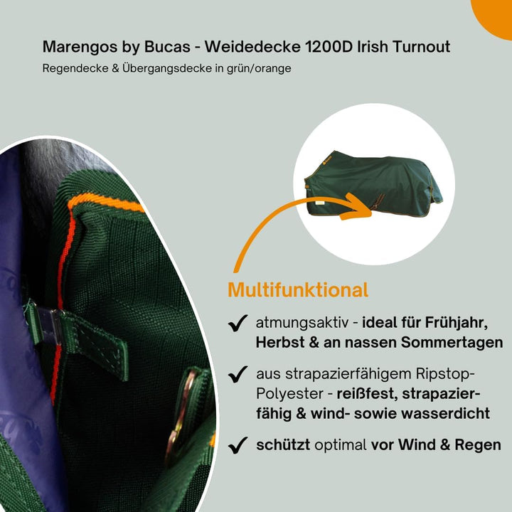 Marengos by Bucas - Weidedecke 1200D Irish Turnout | als Regendecke & Übergangsdecke | wasserdichte