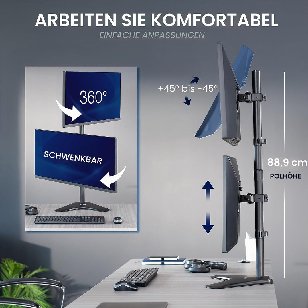 VIVO Stand-V002L Ständer für 2 Bildschirme bis zu 76,2 cm (30 Zoll) vertikal Vertikale Anordnung., V