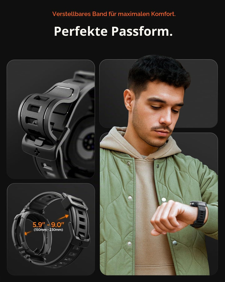 Spigen Rugged Armor Pro Hülle mit Band für Samsung Galaxy Watch 8 Classic | TPU-Unibody-Hülle mit Ar