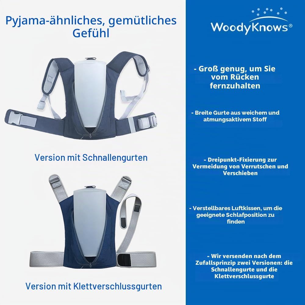 WoodyKnows 2023 Neu verbesserter Seitenschlaf-Rucksack │ Anti-Schnarch-Hilfslösung │ Schlafposition-