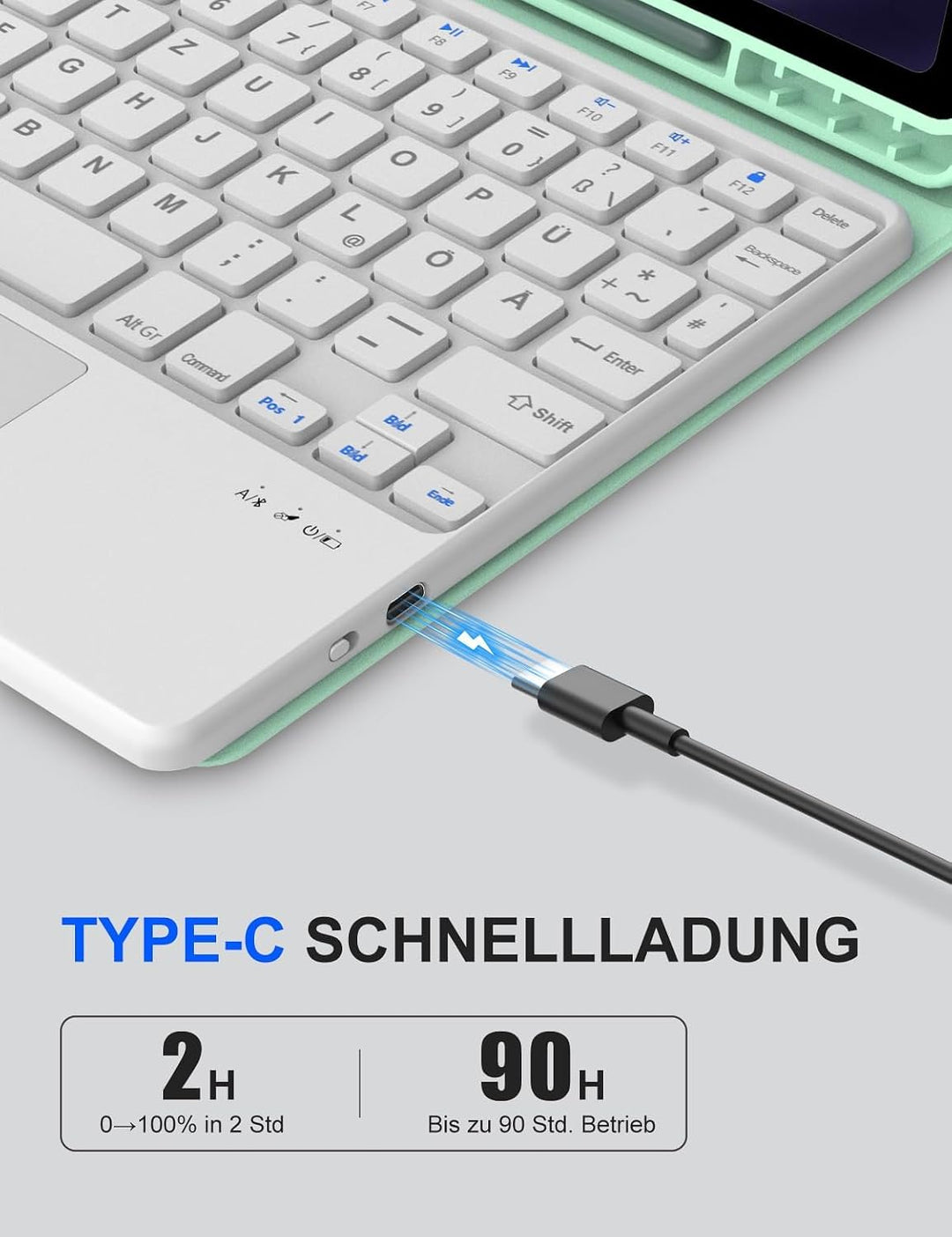 JADEMALL Für Galaxy Tab A9+ 11" (2023) Tastaturhülle mit Touchpad QWERTZ | Mit Touchpad - 120 Tage S