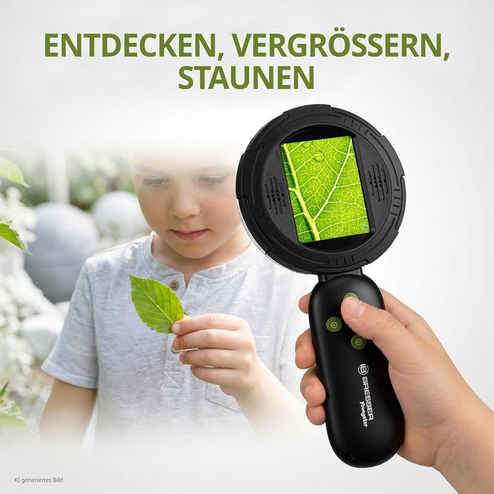Bresser Digitales Handmikroskop für Kinder & Eltern 10× optisch/bis 40× digital, 8 dimmbare LEDs, Fo