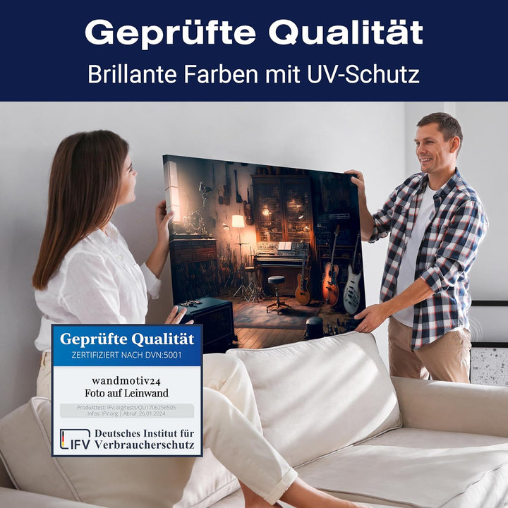 wandmotiv24 Leinwandbild Musikraum, 40x30cm, Querformat, Gitarre, Klavier, Deko, Bilder auf Leinwand